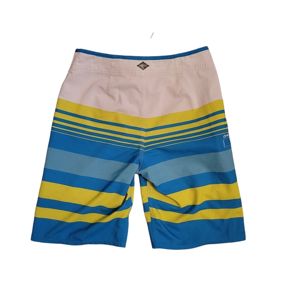 O'Neill Swim Oneill Hyperfreak Boardshorts Mens Swim Trunks Blue Green Striped Tie Front 26